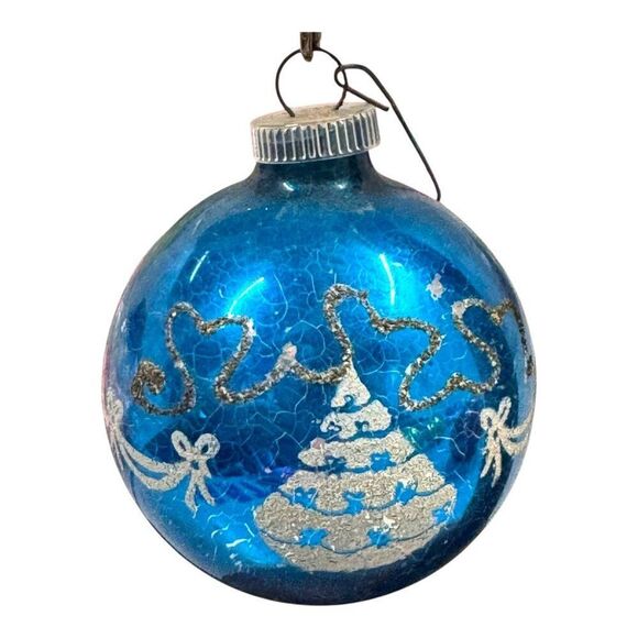 Set 5 West Germany Shiny Brite Christmas Tree Themed Ornaments Vtg Glass Balls - Picture 9 of 12